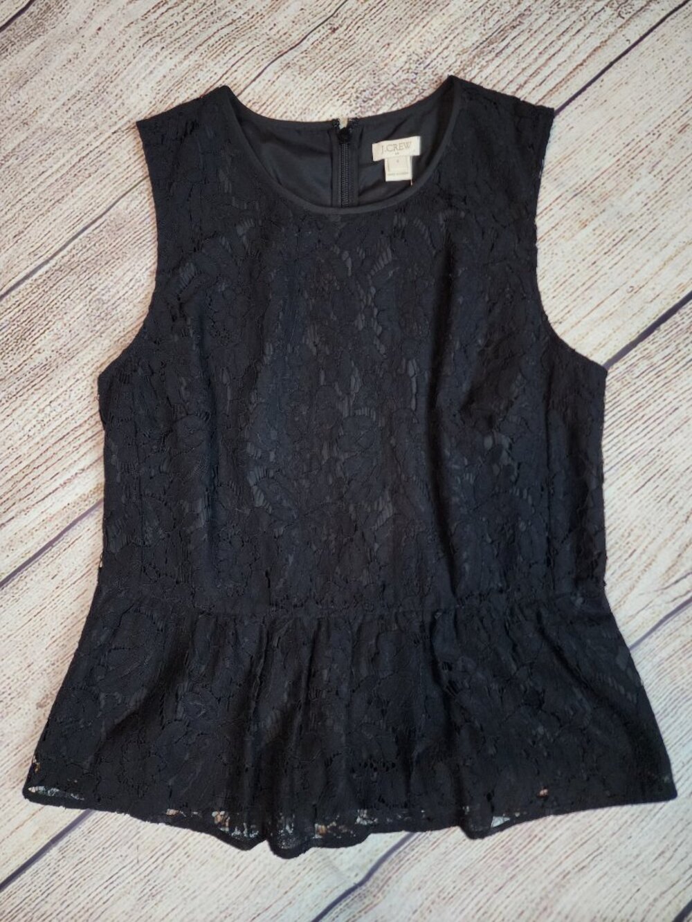 J. Crew Black Lace‎ Peplum Top Zip Up Sleeveless Size 4 Career Office Layering